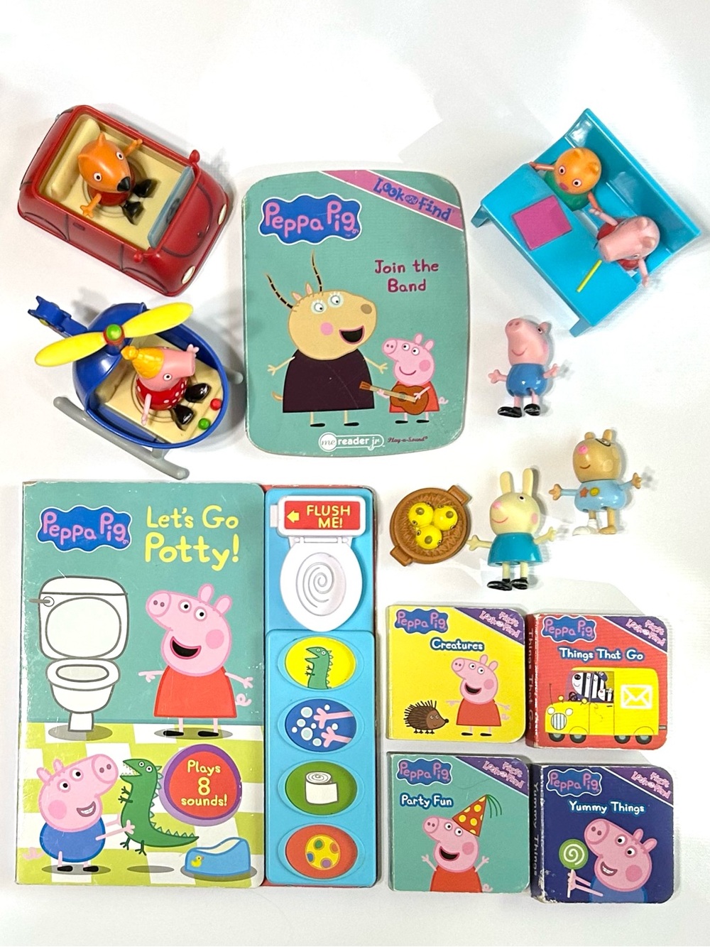 8 Peppa Pig Figures, 2 Vehicles, Desk, 5 Look & Find Mini Board Books, PottyBook